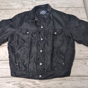 Replay Jeans Black Nylon Bomber Jacket Men Size XL
